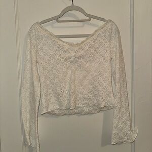 Just Polly New York Off The Shoulder White Lace Top